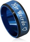 Stainless Steel Her Weirdo Ring Wedding Band Rings Couples Birthday Valentines Gifts for Boyfriend and Girlfriend (Blue Her Weirdo Size 11)