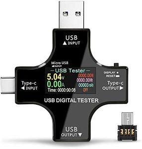 USB Power Meter Testers, ELECTOP Upgrade Multi Functional 2 in 1 Type C USB Tester, LCD Digital Multimeter, Voltage,Current, Power Capacity, Temperature, Working Time Detector (Pack with OTG Adapter)