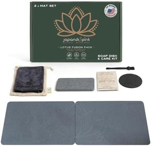 Lotus Fusion Stone Bath Mat 2-Pack | Quick-Dry, Non-Slip Diatomaceous Earth Bath Mat, 23.6”×15.4” | West + East Duo, Luxury Diatomite by JapandiSpirit