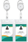 2 Pack ID Badge Holder with Clip – Transparent White Badge Reels with ID Sleeves Set – Clear Id Card Holder Retractable – Vertical Lanyard Id Holder with Badge Reel – Badge Holders with 24" Pull Cord