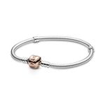 Pandora Moments Women's 14k Rose Gold-Plated and Sterling Silver Snake Chain Bracelet for Charms, Size 19