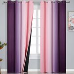 Estelar Textiler Pink and Purple Ombre Blackout Curtains 90 Inches Long 2 Panels Set, Thermal Insulated Gradient Drapes for Bedroom, Full Room Darkening Energy Saving Curtains for Living Room,52Wx90L