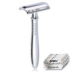 BAILI Long Handle Retro Double Edge Safety Razor Wet Shaving Kit +5 Platinum Swedish Blades BD191