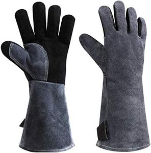 OZERO 932°F Heat Resistant Forge Welding Gloves: 16 Inches Cowhide Leather Long Sleeve & Insulated Lining Grill Gloves for Barbecue/Tig Welder/Oven/Fireplace/Wood Stove/Animal handling