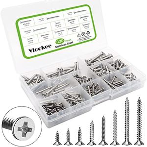 Vlookee Wood Screws 330PCS M3 M3.5 M4 Wood Screws Assortment Kit,Philips Flat Head,304 Stainless Steel Screws,Drywall Screws,Self Tapping Screws with Storage Box for Homemade,Woodwork Indoor Outdoor