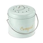 Navaris Kitchen Compost Bin - 0.8 Gallon (3.2 L) Metal Countertop Indoor Composter for Counter with Lid and 6 Charcoal Filters - Green, Size Small