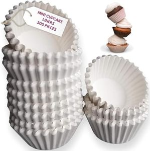 White Mini Cupcake Liners - 300-Pack - Mini Cups Sized Paper Cupcake Wrappers - Fits Perfectly Any Mini Muffin Baking Pan - Cup Cake Liner for Cupcakes, Muffins, Keto Fat Bombs & Mini Cheesecakes
