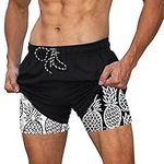 Cozople Men's Compression Swim Trunks Novelty Pineapple Print Lined Swim Shorts Quick Dry Stretch Bathing Suits Lightweight Waterproof Swimwear with Side Pockets for Hawaii Size Medium Black