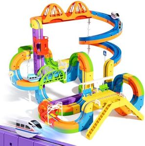 Wdebay klick Rail Electric Train Set 3D Magic Flexible Race Track for Kids 3 4 5 6 7 8 Years Old, 88 pcs Race Car Track Block with Anti-Gravity (Ultimate Set)