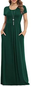 VIISHOW Women's Round Neck Short Sleeve Long Maxi Summer Casual Dresses（Dark Green,X-Large）