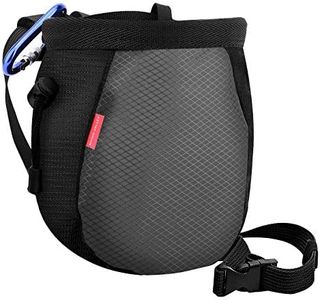 Rhino Valley Chalk Bag，No Leak Rock Climbing Strawstring Bag Drawstring Magnesia Sack with Adjustable Belt Carabiner for Gymnastics, Rock Climbing, Bouldering, Weight-Lifting, Crossfit - Black & Grey