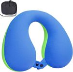 INFANZIA Kids Neck Pillow for Travel, Soft Memory Foam Kids Travel Pillow for Neck Chin Support, Portable U Shaped Neck Pillow for Home, Camping, Sleeping, Gifts for Toddler & Children (Blue&Green)