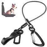 Lukovee Dog Car Seat Belt, Chew-Proof Stainless Steel Safety Seatbelt with Lockable Carabiner, New 2 in 1 Attachment for Seat Buckle/Latch Bar/Vehicle Trunk (Black, Small)