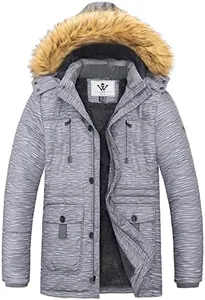 WenVen Men's Puffer Coat Winter Parka Jacket with Hood (Charcoal Heather, 3XL)