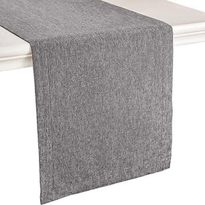 Mebakuk Linen Farmhouse Table Runner Large Burlap Style Soft and Waterproof Decorative Fabric Runner for Outdoor Wedding and Dinner (14 x 36 Inch, Dark Grey)
