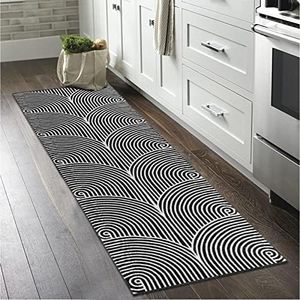 Tiffasea Woven Runner Rug 2'x6', Machine Washable Indoor Outdoor Rugs Cotton Woven Area Rug Hallway Runner Rug Entryway Rug for Living Room/Laundry/Bathroom/Bedroom(Black and White)