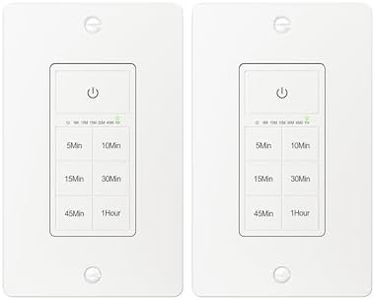 BN-LINK Countdown Timer Switch for Exhaust Fan, Bathroom Fan Light Switch Timer Indoor with Push Button 5-10-15-30-45-60mins, Neutral Wire Required, Free Wall Plate, White, 2Packs