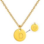 AFSTALR Initial Letter Necklace for Women Round Pendant with D Heart Necklace Personalized Birthday Jewellery Gifts Gold