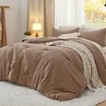 Bedsure King Size Comforter Set, Brown Soft Prewashed Bedding for All Seasons, 3 Pieces Warm Down Alternative Bed Set, 1 Lightweight Comforter (104"x90") and 2 Pillowcases (20"x36")