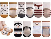 Exemaba Baby Socks with Grips for Girls Boys Cute Animal Cartoon Toddler Kids Anti-Slip Socks(G 5 Colors,S/6-12 Months)