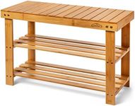 Homemaid Living Bamboo 3 Tier Shoe Rack Small Bench, Outdoor Shoe Rack Weatherproof - Perfect for Shoe Cubby, Entry Bench, Bathroom Bench, Entryway Organizer, Hallway or Living Room (Natural Bamboo)