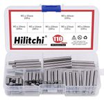 Hilitchi 110 Pieces Dowel Pin Stainless Steel Shelf Support Pin Fasten Elements Assortment Kit - Size Include 5mm x 10mm / 16mm / 20mm / 25mm / 30mm / 35mm / 40mm