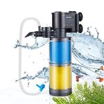 Weipro Internal Fish Tank Filter, 2-Stage Biochemical Sponge Filtration System, 5W Adjustable Water Flow Submersible Aquarium Filter Pump for 30l~80l Tropical Fish Tank, TH280A(330L/H)