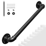 BQKOZFIN 3.3FT Stair Handrail Hand Railing for Stairs, Hand Railing for Stairs Indoor Wall Mount Handrails, Carbon Steel Pipe Handrail for Indoor Outdoor Stairs, Black