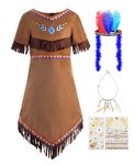 ReliBeauty Girls Native American Costume Kids Indian Costume Dress Outfit with Accessories, 7-8/120