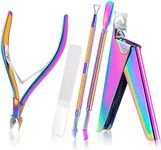 Apstour® Elegant Titanium 5pcs Premium Adjustable Stainless Steel Artificial Acrylic Fake False Nail Tip Clipper Cutter Trimmer Manicure Pedicure Sharp Blade Clip Tool with Glass Nail File, Cuticle Trimmer Nipper and Cuticle Pusher Nail Gel Polish Remover