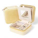BLUTETE Travel Jewelry Box Organizer Velvet Travel Case With Mirror Ring Earrings Necklaces Storage Organizer Box (Lemon Yellow)