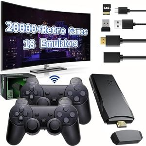 GamingBoy Wireless Retro Game Console Stick, Upgrade Retro Video Gaming Stick Built in 20000+ Games with 18 Emulators, 4K HDMI Output with 2 Pack 2.4G Wireless Controllers for Nostalgia Gifts （64GB）