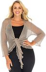 Back From Bali Womens Plus Size Shrug Bolero Sheer Cardigan Arm Cover 2X 3X 4X Lightweight, Beige, XX-Large Plus