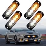 DIBMS 4x Amber/White 4-LED Side Strobe Warning Emergency Caution Construction Car Truck Van Light Bar