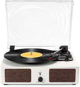 Vinyl Record Player with Built-in Speakers, USB, Bluetooth, and AUX, Turntables for Vinyl Records with 3 Speed, RCA and Headphone Jack Wooden White