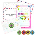 20Pcs Party Invitations for Kids,Childrens Birthday Party Invitations Double Sided Printing Birthday Theme Invites Cards with Folding Envelope Design and Party Stickers for Birthday Boys Girls Party