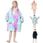 MOKANI Oversized Blanket Hoodie Kids, Wearable Extra Long Blanket for Girls Boys, Super Soft Warm Sweatshirt With Pocket for Children Teens, Long Sleeves, Cute, Flannel, Sky