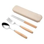 BESTONZON 3PCS Stainless Steel Flatware Silverware Set Including Dinner Spoon Fork Chopsticks with Case