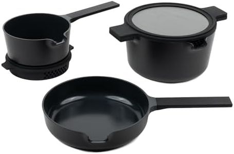 Alva Neat 5 in 1 Black Ceramic Nonstick Cookware Set All in One Space Saving Non Toxic Cookware PFAS, PFOA & PFTE Free, Frying Pan, Sauce Pan, Dutch Oven & Coaster, Pots and Pans Set for Cooking