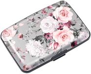 Coco Rossi Mini Credit Card Holder for Women,RFID Blocking Slim Hard Card Case ID Case Travel Wallet,Grey Flowers