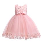 Weileenice Little Girl Flower Lace A-line Party Dresses Petal Pink Kids Fancy Birthday Princess Bridesmaid Wedding Ball Gown 3 4 Toddler Pageant Graduation Prom Evening Formal Ceremony Tulle Dress