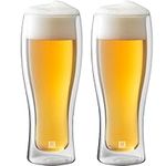 ZWILLING Sorrento Bar 2 Piece Insulated Double-Wall Premium Beer Glass Cup Set - 14oz, Beverage Glass Cup for Cold Drinks, Pilsner