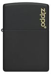 Zippo Windproof Lighter - Gold Zippo Logo - Black Matte, Laser Engrave - Refillable for Lifetime Use - Adjustable Flame - Gift Box - Metal - Made in USA