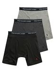 POLO RALPH LAUREN Men's Classic Fit Cotton Boxer Briefs, Trunks & Long Leg Available (3 Pack), Andover Heather/Madison Heather/Black Trunk, Small