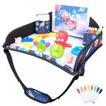 Kids Travel Tray for Toddler Car Seat, Travel Tray for Airplane, Toddler Car Seat Lap Activity Tray, Multifunctional Car Seat Tray Table with Storage (Stars)