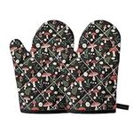 Buybai Oven Gloves Heat Resistant 500 Degrees for Women Small Size Mushroom Floral Print Kitchen Oven Mitts with Hanging Rope