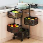 GLOBAL LOCAL Square Kitchen Trolley With Wheels Kitchen Organizer Accessories Items & Storage Onion Potato Rack/Vegetable Basket For Kitchen Storage Vegetable Onion Stand (4 Layer, Square)