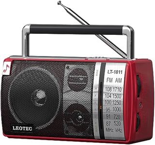 LEOTEC AM FM Radio, Portable Bluetooth Radio, Plug in Wall or Battery Operated Best Reception with Headphone Jack, Handheld Great for Home, Outdoor, Red