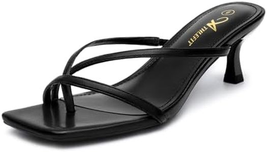 Athlefit Kitten Heels for Women Flip Flops Square Open Toe Strappy Low Heels Sexy Party Wedding Dress Thong Heeled Sandals Black Size 10