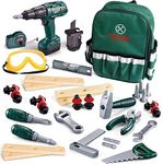 FunLittleToy 35 Pieces Kids Tool Set, Including Electronic Cordless Drill, Pretend Play Construction Tool Accessories and a Sturdy Tool Bag